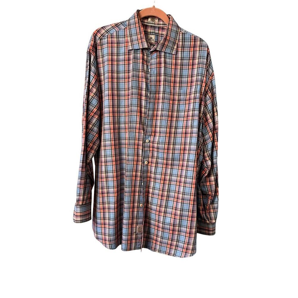 Peter Millar Blue Pink Plaid Long Sleeve Button up Shirt Long Sleeve Size 2XL